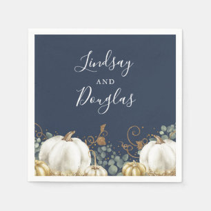 White and Gold Pumpkins Fall Harvest Wedding Napki Napkins
