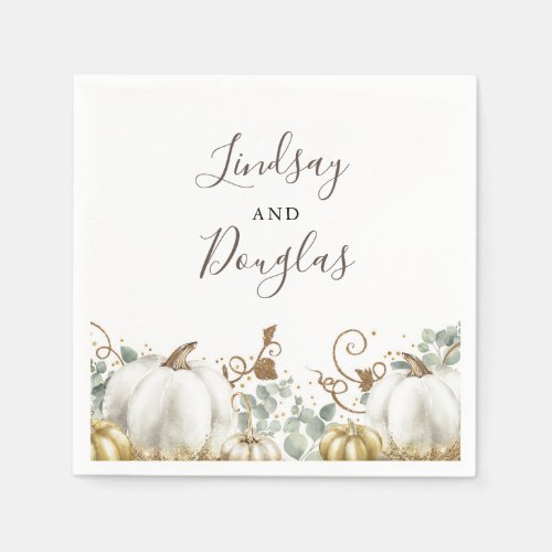 White and Gold Pumpkins Fall Harvest Wedding Napkins