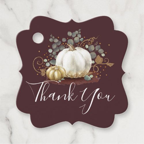 White and Gold Pumpkins Fall Thank You Favor Tags