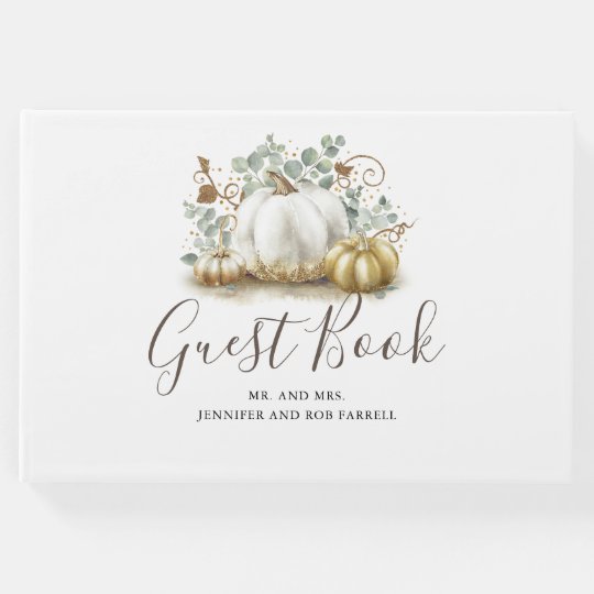 White and Gold Pumpkins Fall Wedding Guest Book