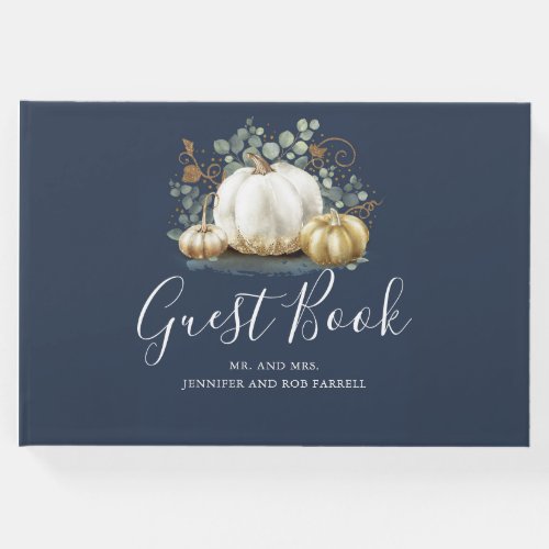 White and Gold Pumpkins Fall Wedding Guest Book