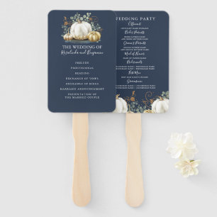 White and Gold Pumpkins Fall Wedding Program Hand  Fan