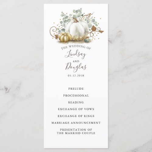 White and Gold Pumpkins Fall Wedding Programs