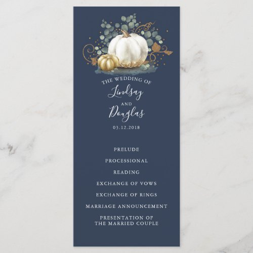 White and Gold Pumpkins Fall Wedding Programs