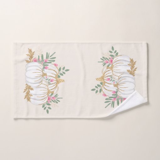White and Gold Pumpkins Watercolor Bath Towel Set Zazzle
