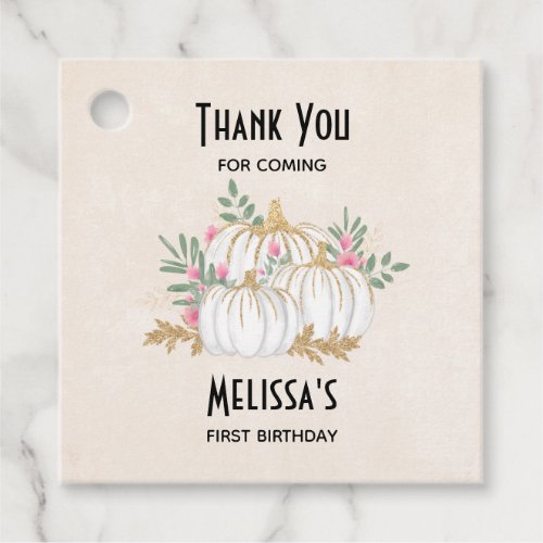 White and Gold Pumpkins Watercolor Birthday Favor Tags