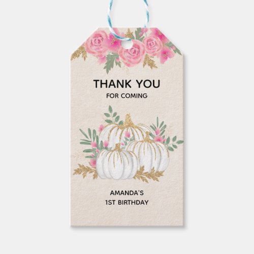 White and Gold Pumpkins Watercolor Birthday Gift Tags