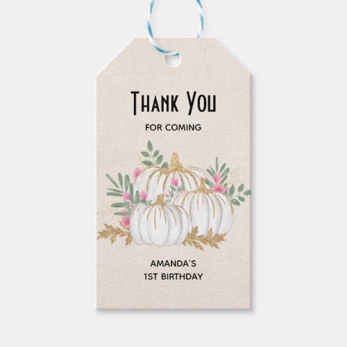 White and Gold Pumpkins Watercolor Birthday  Gift Tags