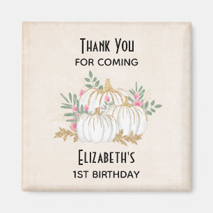 White and Gold Pumpkins Watercolor Birthday Magnet