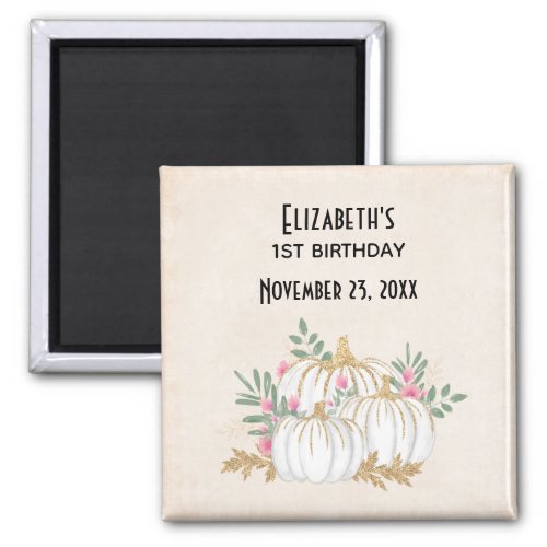 White and Gold Pumpkins Watercolor Birthday Magnet