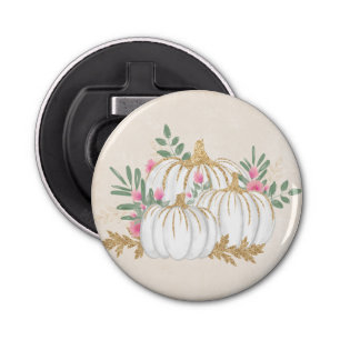 White and Gold Pumpkins Watercolor Bottle Opener