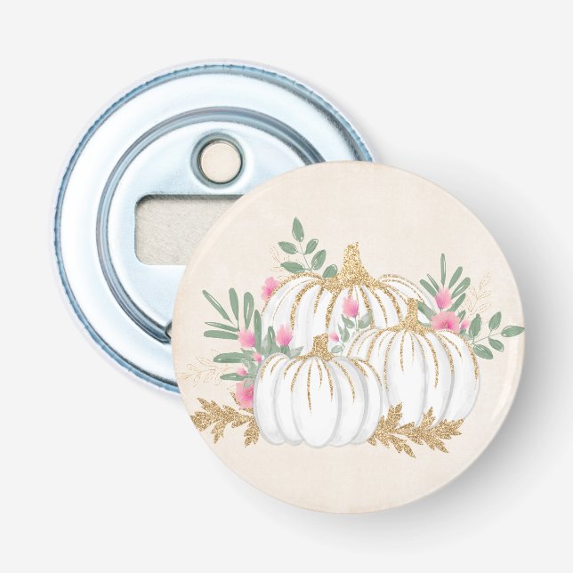White and Gold Pumpkins Watercolor Bottle Opener (Front)