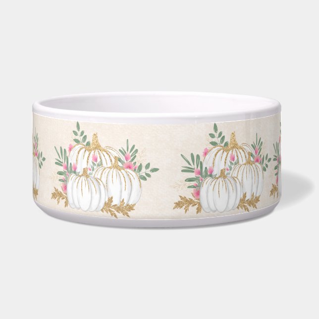 White and Gold Pumpkins Watercolor Bowl (Front)