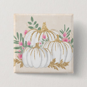 White and Gold Pumpkins Watercolor Button