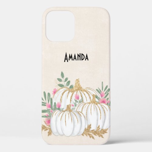 White and Gold Pumpkins Watercolor iPhone 12 Case