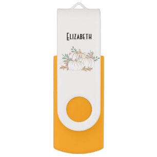 White and Gold Pumpkins Watercolor Flash Drive