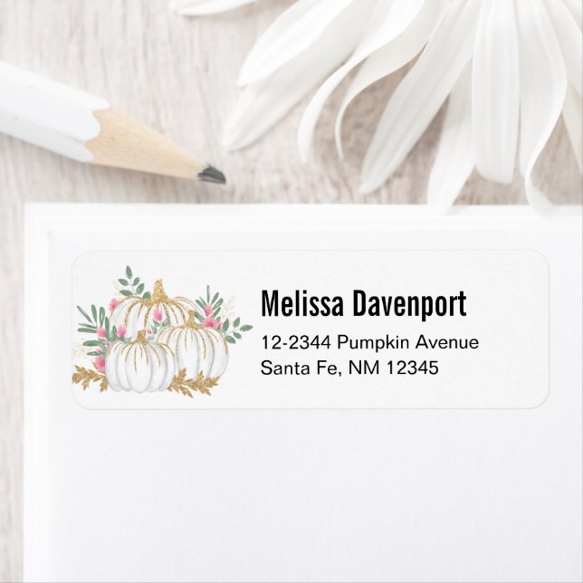 White and Gold Pumpkins Watercolor Label (Insitu)