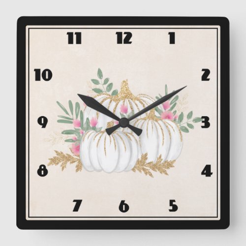 White and Gold Pumpkins Watercolor Large Clock