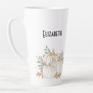White and Gold Pumpkins Watercolor Latte Mug