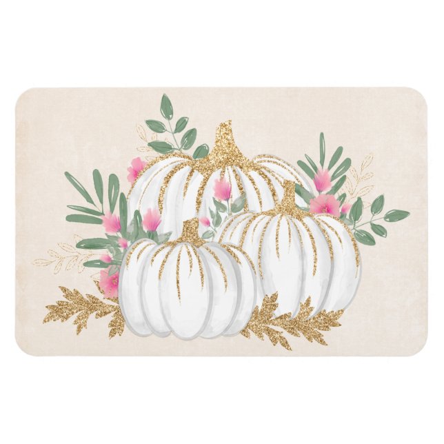 White and Gold Pumpkins Watercolor Magnet (Horizontal)