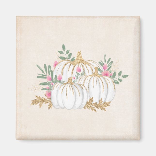 White and Gold Pumpkins Watercolor Magnet (Front)