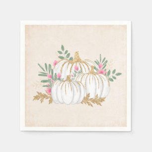 White and Gold Pumpkins Watercolor  Napkins