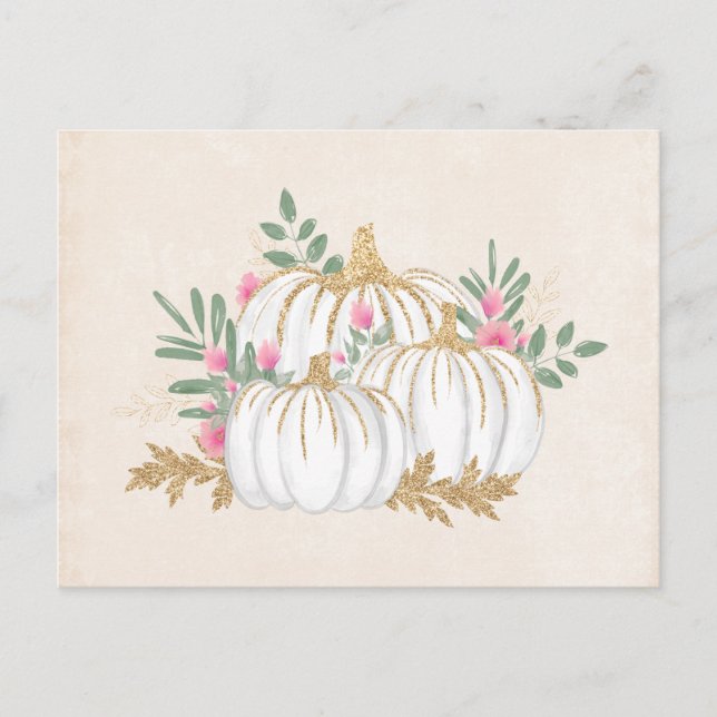 White and Gold Pumpkins Watercolor Postcard (Front)