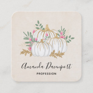White and Gold Pumpkins Watercolor Square Business Card