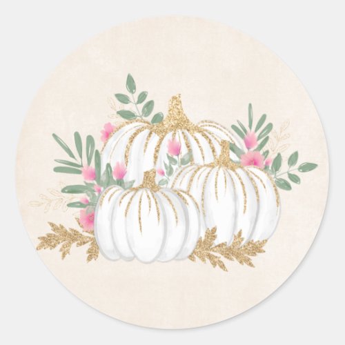 White and Gold Pumpkins Watercolor Square Sticker