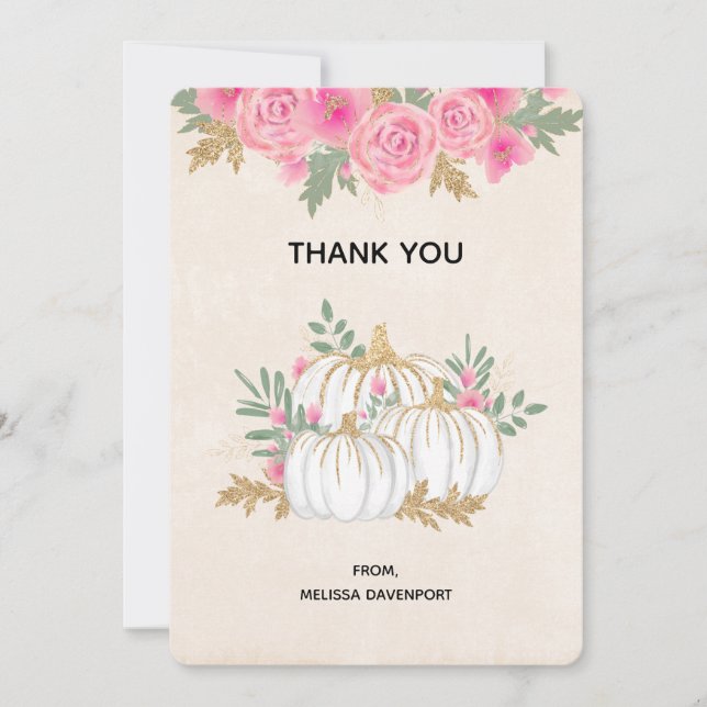  White and Gold Pumpkins Watercolor Thank You (Front)