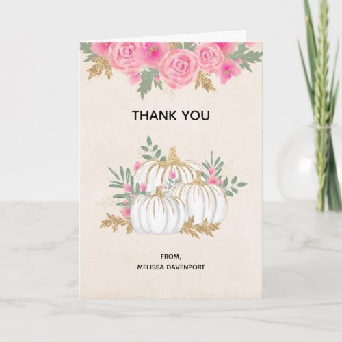 White and Gold Pumpkins Watercolor Thank You Card