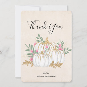  White and Gold Pumpkins Watercolor Thank You Card