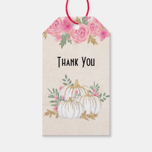 White and Gold Pumpkins Watercolor Thank You Gift Tags
