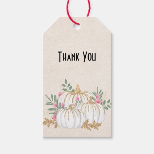 White and Gold Pumpkins Watercolor Thank You Gift Tags