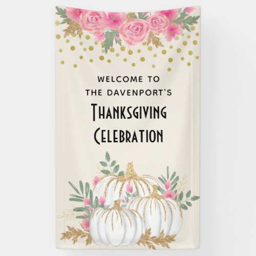 White and Gold Pumpkins Watercolor Thanksgiving Banner