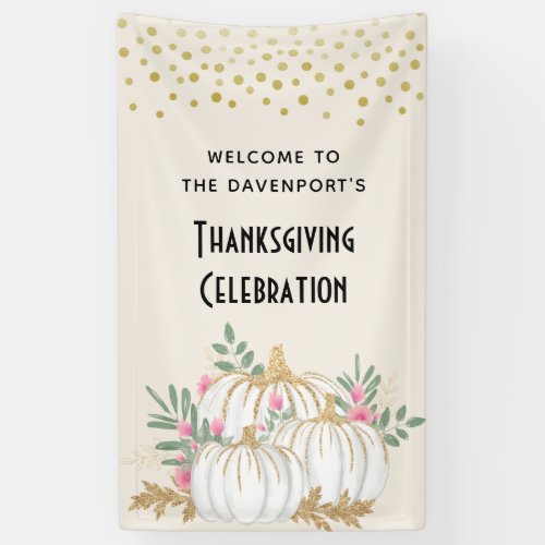 White and Gold Pumpkins Watercolor Thanksgiving Banner