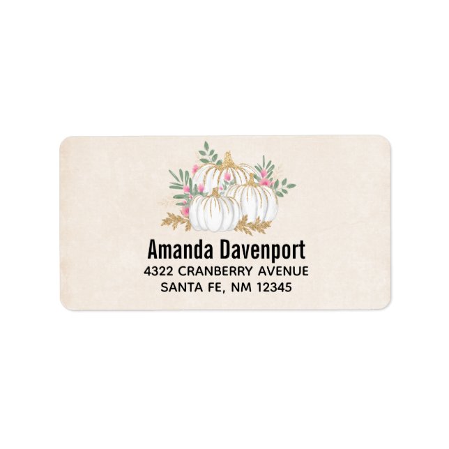 White and Gold Pumpkins Watercolor Thanksgiving Label (Front)