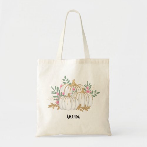 White and Gold Pumpkins Watercolor Tote Bag