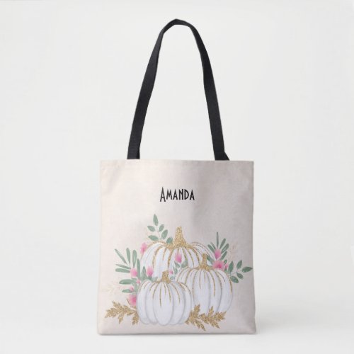 White and Gold Pumpkins Watercolor Tote Bag