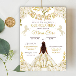 White and Gold Quinceanera Ivory Mis Quince Roses Invitation