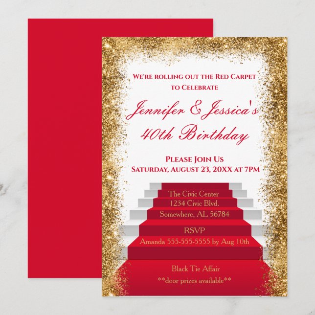 White and Gold Red Carpet Birthday Invitation (Front/Back)