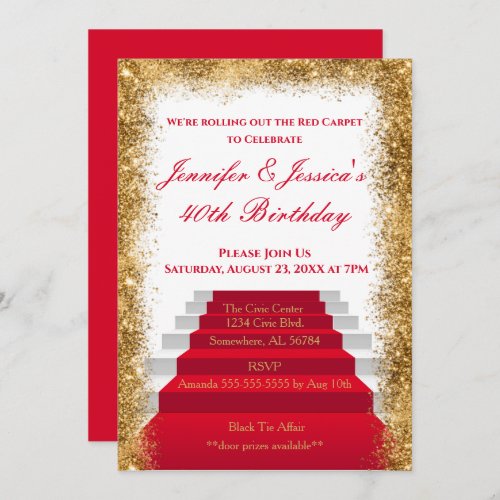 White and Gold Red Carpet Birthday Invitation