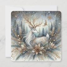 White and gold reindeer Flat Greeting Card