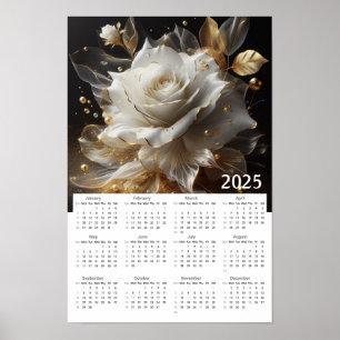 White and Gold Rose 2025 Calendar Poster