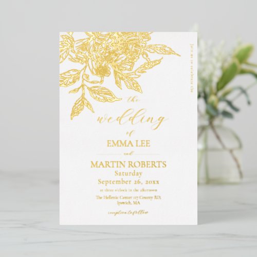 White and Gold Rose Elegant Floral Wedding Foil Invitation
