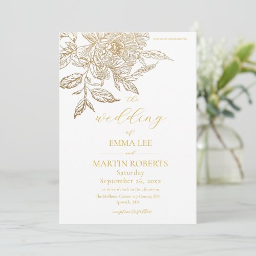 White and Gold Rose Elegant Floral Wedding Invitation