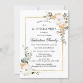 White and Gold Rose Floral Quinceanera Invitation (Front)