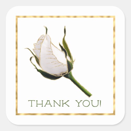 White and Gold Rose Thank You Square Sticker