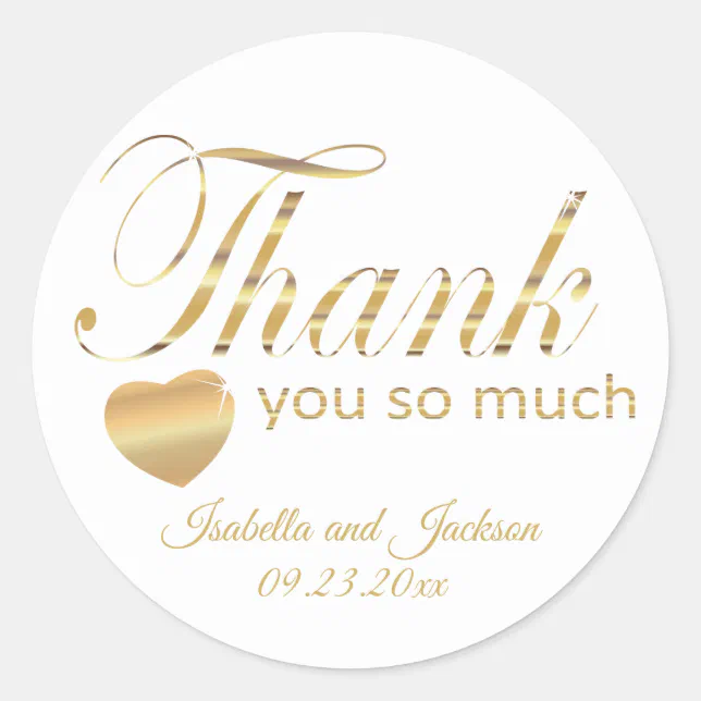 White and Gold Script Design - Thank You Classic Round Sticker | Zazzle