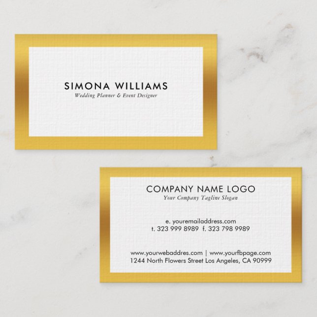 White and gold simple design business card (Front/Back)